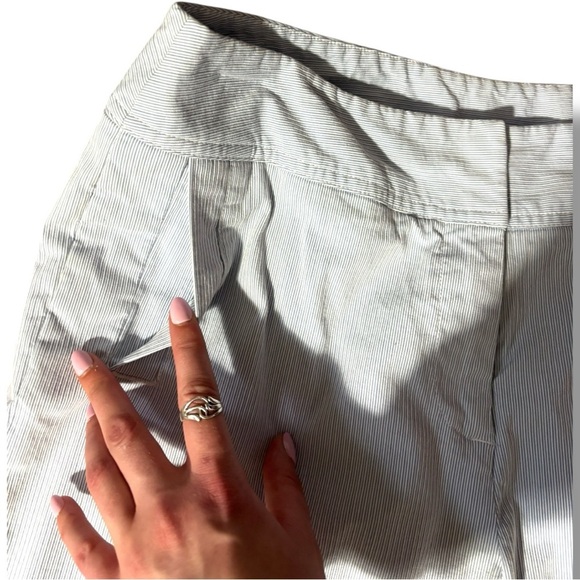 Rafaella Blue and White Pinstriped High Rise Cropped Capri Trousers with Buttons - Picture 11 of 16